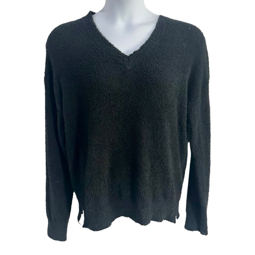 Hello Nite Los Angeles Black Sherpa V-Neck Teddy Sweater Size L - NWT
